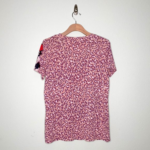 Tory Burch Pink Floral & Leopard Tee Size L - Picture 2 of 7